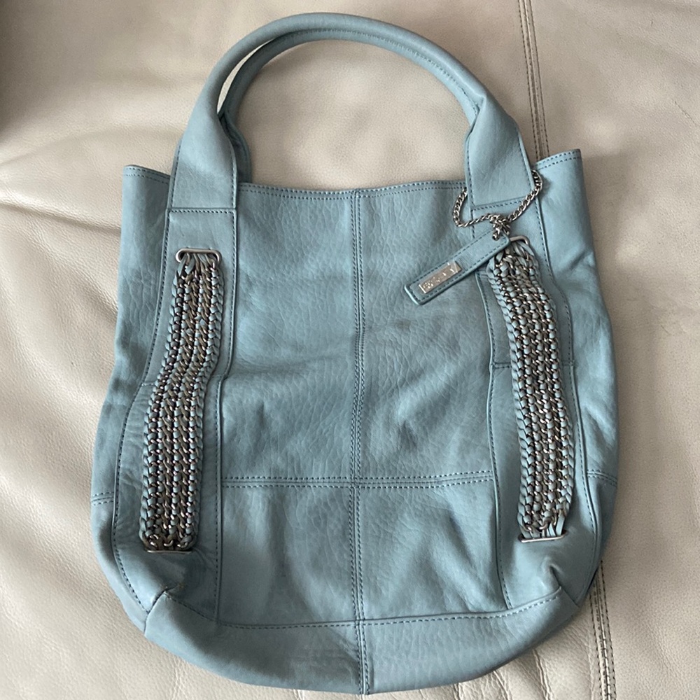 Light blue leather tote